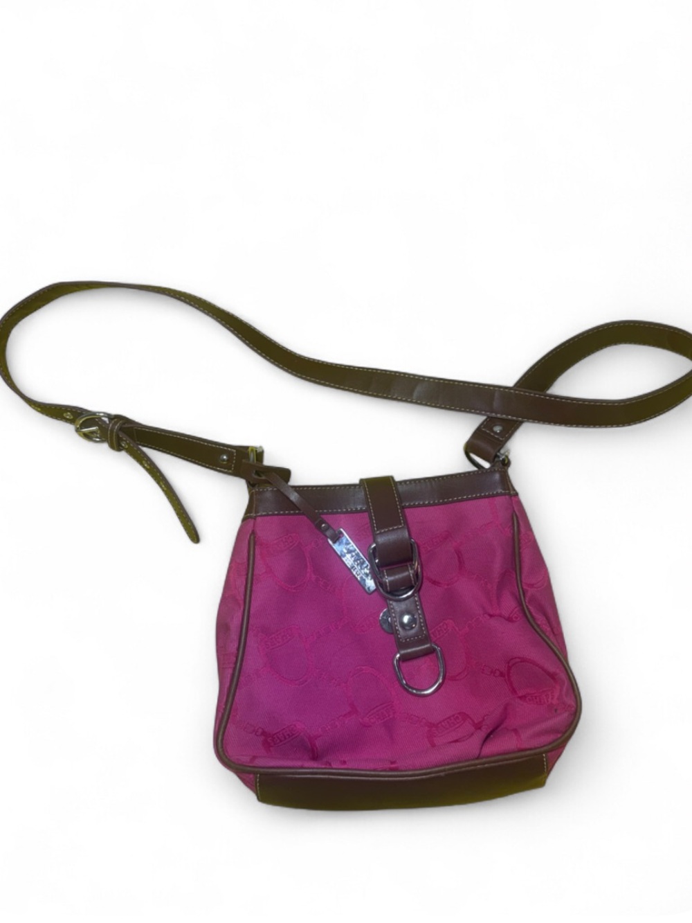 NWOT VINTAGE Chaps Signature Equestrian Monogram Milano Pink Canvas Crossbody